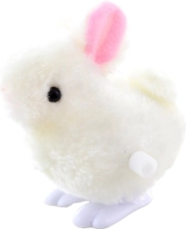 Wind-up jumping rabbit made of plastic and plush