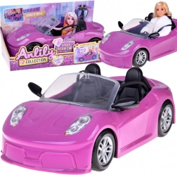 Vijoličen športni kabriolet za punčke za 2 punčki