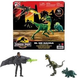 Jurassic World – komplet figur Ian Malcolm z dinozavri spremljevalci in jadralom
