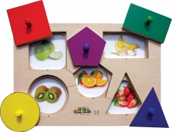 Sestavljanke iz lesa Oblike in spomin 6 delov in 4 predloge