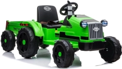 Zeleni otroški akumulatorski traktor s prikolico