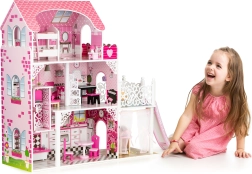 Lesena hiška za punčke s toboganom