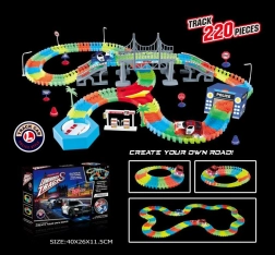 Svetleča prožna dirkalna steza 220 delov z LED avtomobilčkom
