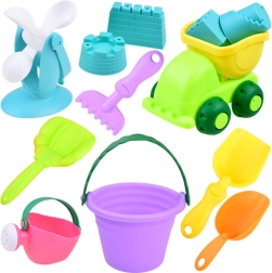 Komplet peskovnih igrač z barvitim vedrom in avtomobilčkom