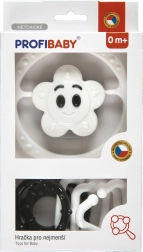 Komplet ropotuljic črno-bel – verižica za voziček in ropotuljica zvezdica/rožica