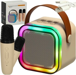 Karaoke set z Bluetooth zvočnikom, 2 mikrofonoma in LED osvetlitvijo 6 W – bež