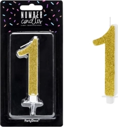 Birthday cake candle number 1 gold - 1 piece