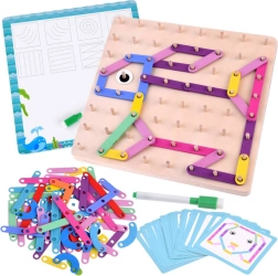 Montessori wooden mosaic with colored sticks and double-sided wipe-clean board