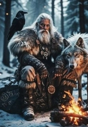 Diamantno slikanje severski bojevnik z volkom 30 × 40 cm