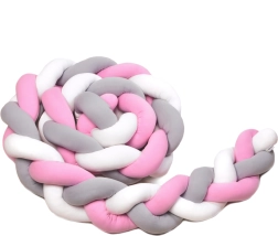 Pleteni obrobnik T-TOMI 360 cm beli, sivi in roza