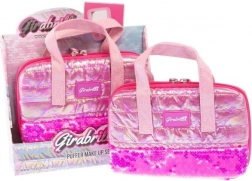 kozmetična torbica GIRABRILLA z opremo in ogledalcem, temno rožnata