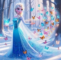 Diamantno slikanje ledena princesa z čarobnimi metulji 30 × 40 cm