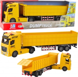 Rumeni tovorni prevozni tovornjaček s prikolico in zvočnimi učinki