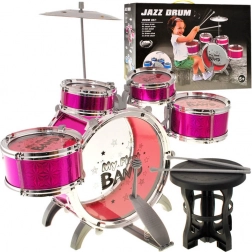 Otroški komplet bobnov, 5 delov s stolčkom – Rožnata
