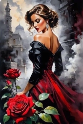 Diamantno slikanje ženska z vrtnicami v mestu 30 × 40 cm