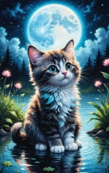 Diamantno slikanje Mačka ob ribniku 30x40 cm