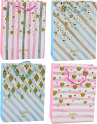 Papirnata darilna vrečka modro rožnata z bleščicami 23 x 18 x 10,5 cm