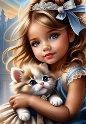 Diamantno slikanje Dekle z mačko 30x40 cm