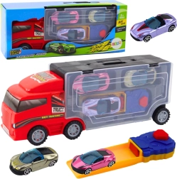 Rdeči kamion z mobilno garažo in izstreljevalnikom + 3 avtomobilčki