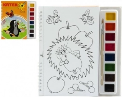 Barvice Krtek z akvarelnimi barvami in čopičem