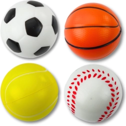 Komplet penastih športnih žogic 6 cm – nogomet, košarka, tenis, baseball (4 kosi)