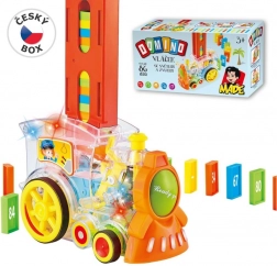 Prozorna lokomotiva z dominami in lučkami za otroke