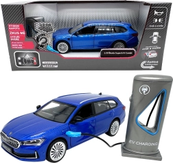 Kovinski model Škoda Superb IV Combi s polnilno postajo, moder 1:35