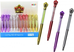 Kemični svinčnik s krono in bleščečimi kamenčki, moder črnilo 0,7 mm, mešanica barv