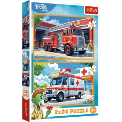 Set puzzlov 2×24 kosov – gasilci in reševalno vozilo