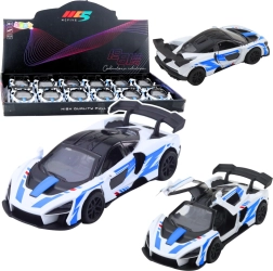 Kovinski dirkalni športni avtomobil 1:32 s pull-back pogonom in odpirajočimi se vrati – bel