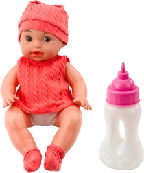 Plišasta punčka s stekleničko 30 cm, zvočni učinki, rožnata oblačila