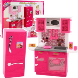 Rožnata kuhinjica s hladilnikom za punčke 29 cm