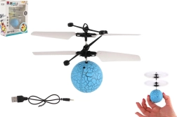 Leteča helikopterska krogla z LED svetlobo in upravljanjem z dlanjo, USB polnjenje, modra