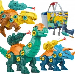 WOOPIE dinozavri za sestavljanje 3 kosi v kovčku z vrtalnikom in izvijačem