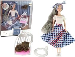 Punčka EMILY s sivimi lasmi z muckom in gugalnico