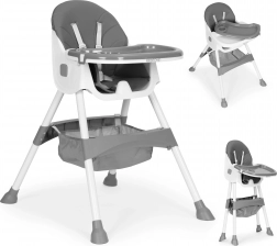 Otroški stolček za hranjenje s pladnjem in košarico, 5-točkovni pas, ECOTOYS – Siva