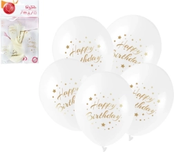 Lateks baloni Happy Birthday z zlatim potiskom 28 cm, 5 kosov