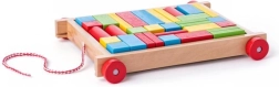 Leseni voziček z barvnimi kockami za vlečenje
