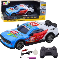 Dirkalni avto na daljinsko upravljanje z LED in vodno meglico, moder 1:22