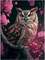 Diamantna mozaika - Sova v rožah
