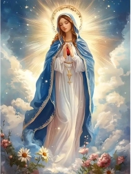 Diamantno slikanje Devica Marija v oblakih 30 × 40 cm