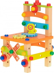 Lesena konstrukcijska sestavljanka – delavnica stolček, 49 delov