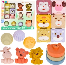 Komplet mehkih senzoričnih gradnikov z živalicami iz eko gume, 18 kosov