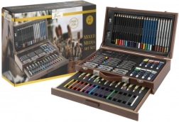 Velik lesen kreativni kovček – komplet 91 kosov za slikanje in risanje
