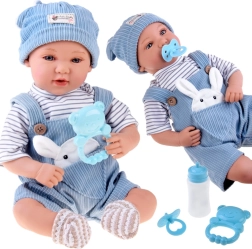 Interactive Baby Doll 46 cm in Blue Corduroy Overalls with Accessory Set