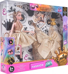 Punčka z ročno torbico za otroke EMILY – bleščeča obleka in dodatki