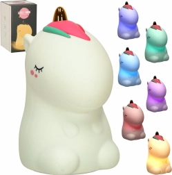 Silikonska nočna svetilka na dotik za otroke, samorog RGB, bela