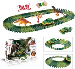 Spremenljiva proga z dinozavri – 100 delov s svetlečim avtomobilčkom
