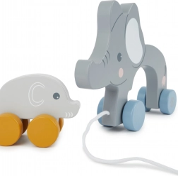 Bieco vlečna lesena igrača – sloni