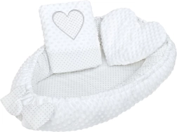 Luksuzno otroško gnezdece s blazinico in odejico New Baby Minky Srček belo